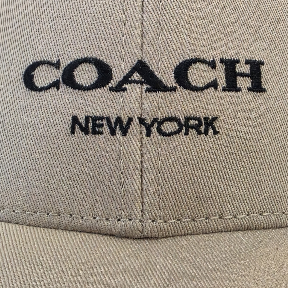 Coach New York Tan Baseball Cap Embroidered Logo Leather Strap Metal Hardware - Picture 2 of 16